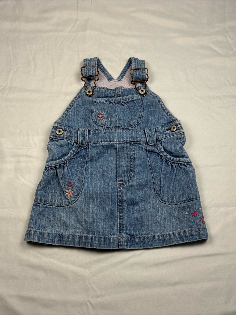 VTG OshKosh B'gosh Denim Overall Skirt Girls 12 Months Floral Heart Detail - Picture 1 of 8